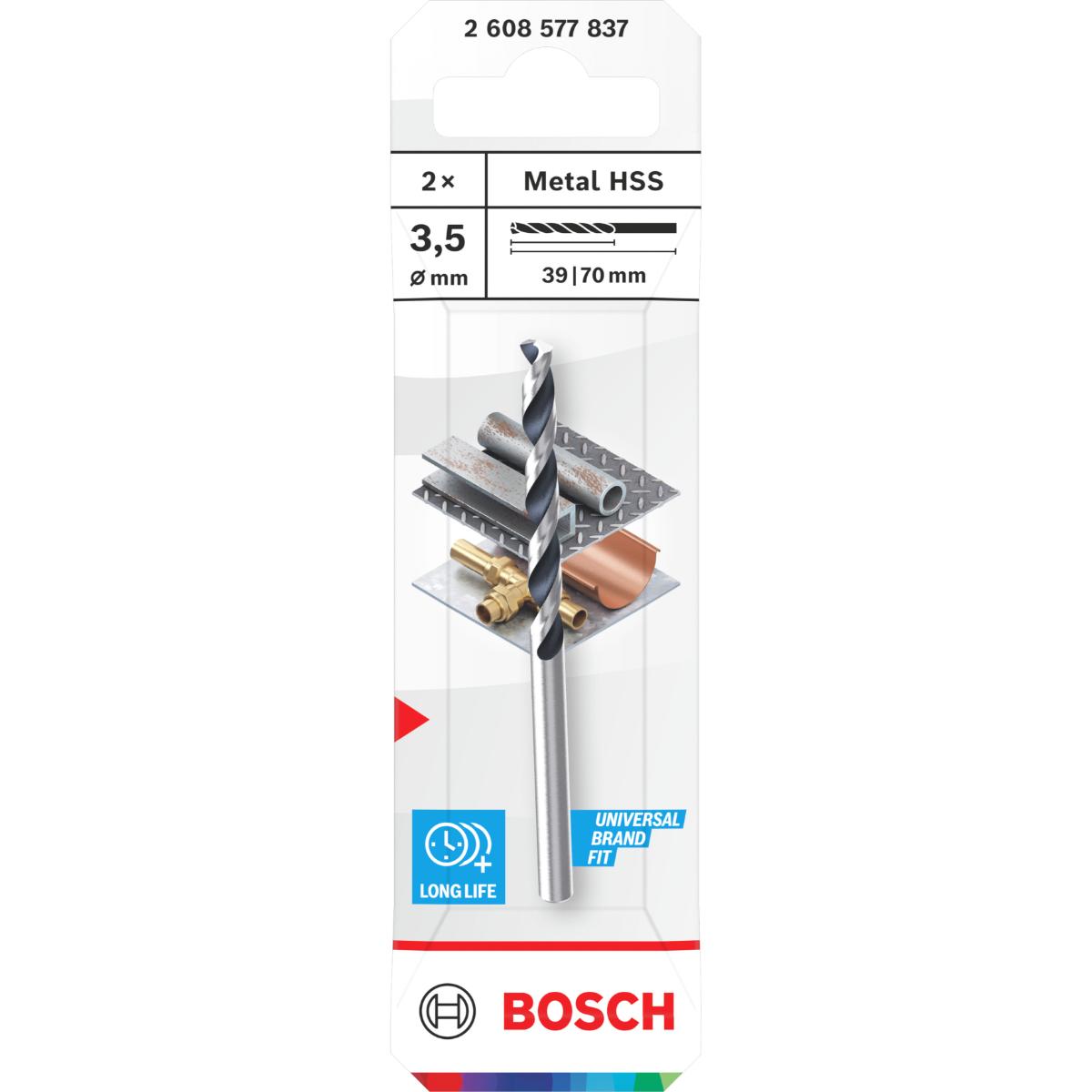 Bosch Metal HSS Spiralbohrer, 3,5 x 39 x 70 mm, CYL-Schaft, 2-Stück