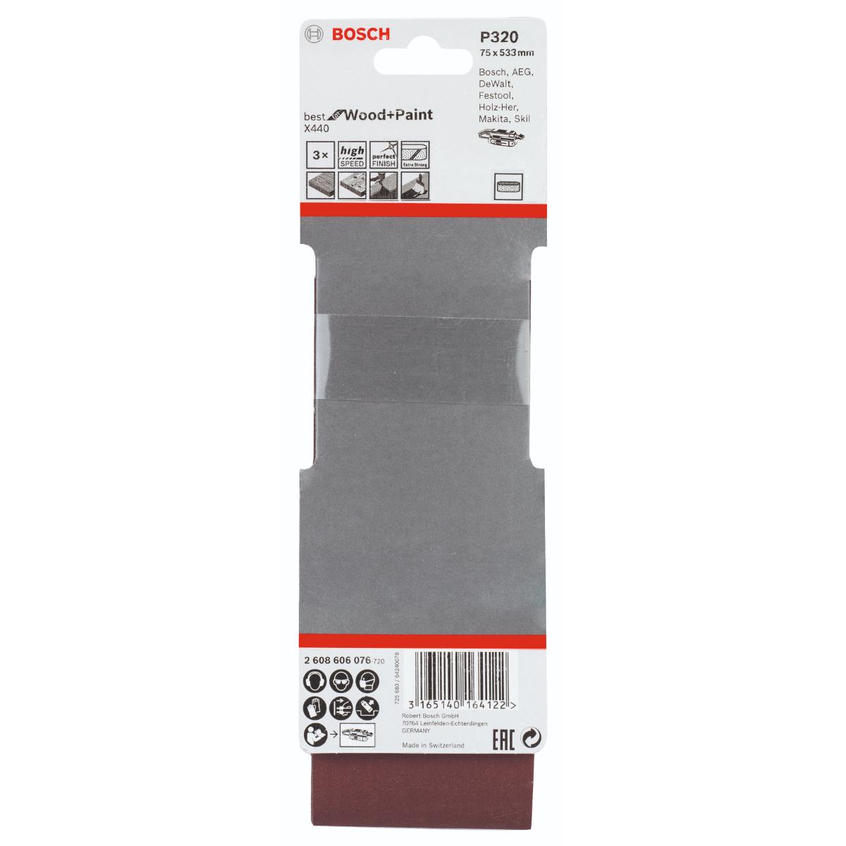 Bosch Schleifband-Set X440 Best for Wood and Paint, 3-teilig, 75 x 533 mm, 320