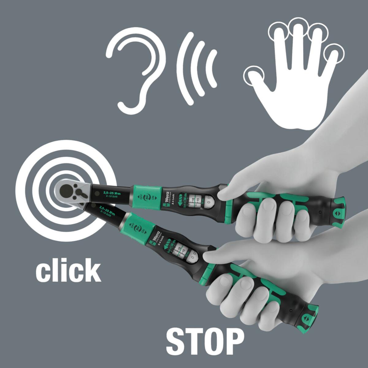 Wera Click-Torque Lock A 6 Drehmomentschlüssel, einstellbar, Torque Lock Funktion, Umschaltknarre, Rechtsanzug, 2,5-25 Nm, 1/4 zoll x 2,5-25 Nm