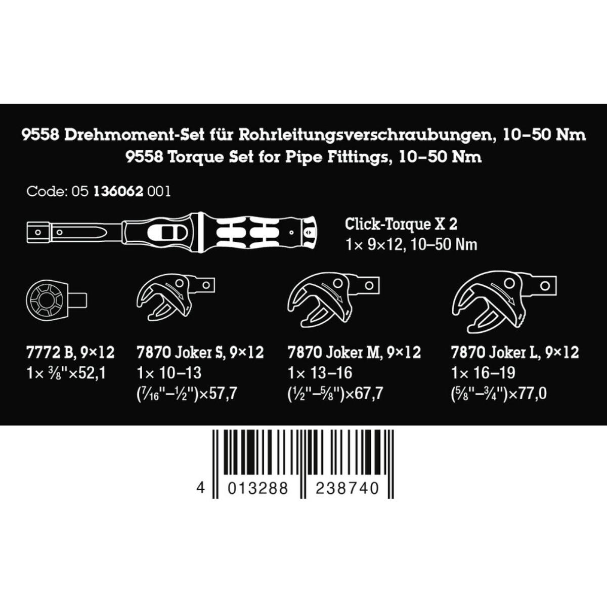 Wera 9558 Drehmoment-Set für Rohrleitungsverschraubungen, 10-50 Nm