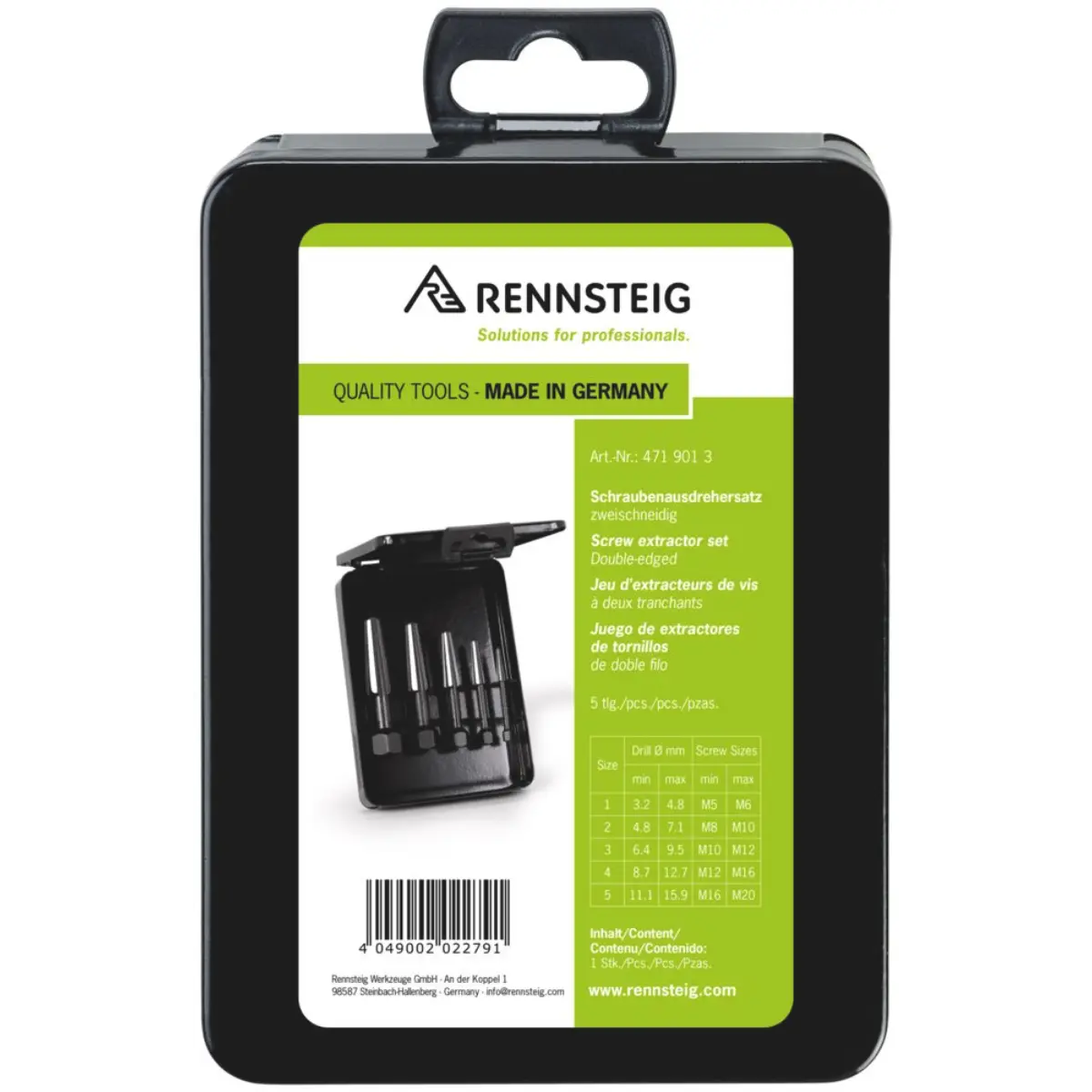 Rennsteig Schraubenausdrehersatz zweischneidig (5-teilig) in Metallkassette