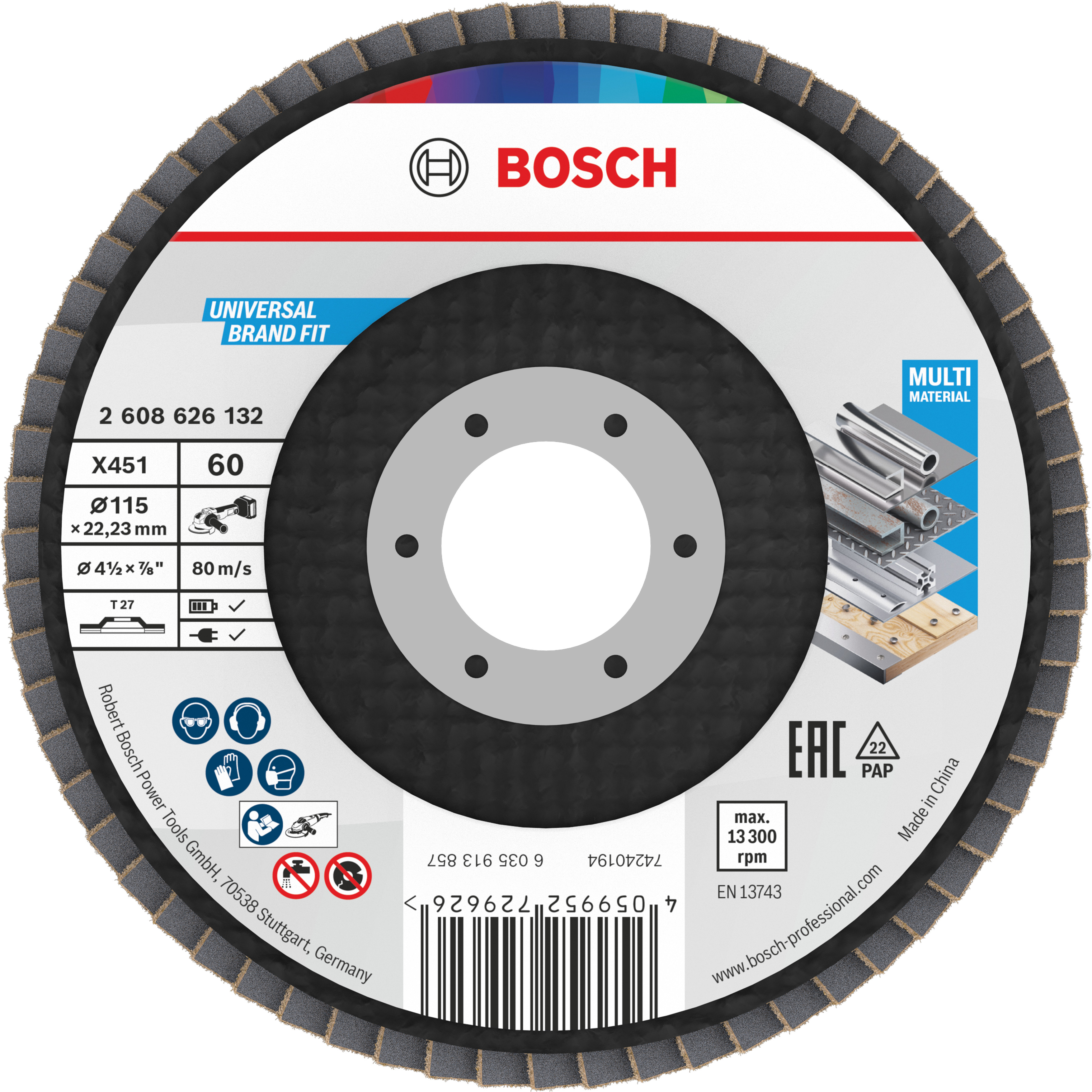 Bosch X451 Fächerschleifscheiben, 115mm, T27, K60