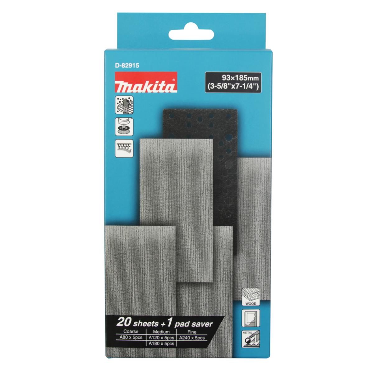 Makita Netzschleifmittel 93x185 mm Körnung A80 - A240 Klett Gitter, 21-teiliges Set