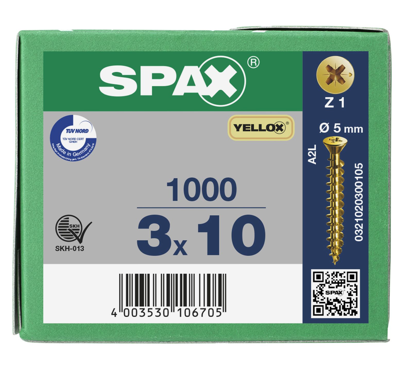 SPAX-S Senkkopf Bremsrippen kleiner Kopf Kreuzschlitz Z1 Vollgewinde YELLOX, 1000 Stück
