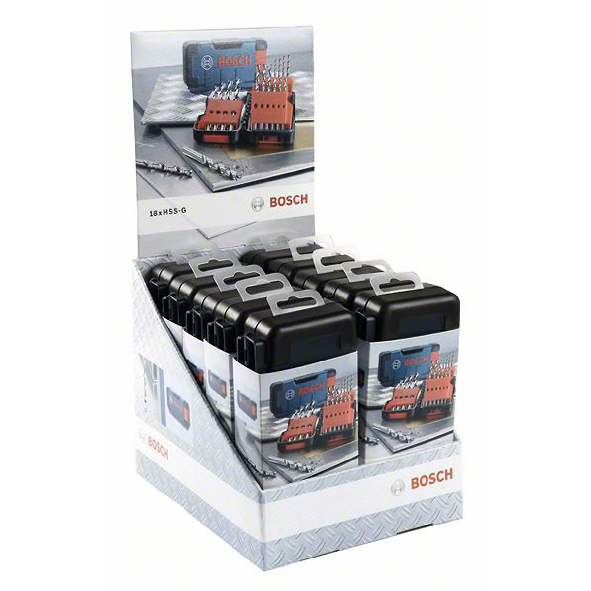 Bosch Display mit 10x18-tlg. Toughbox-Metallbohrer-Set HSS-G, DIN 338, 135° 1- 10 mm