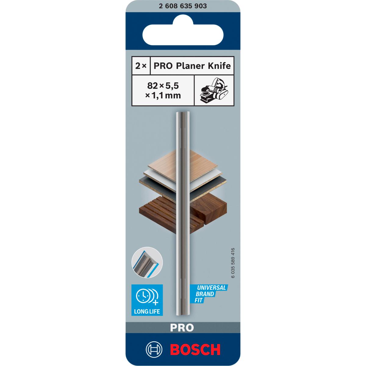 Bosch PRO Hobelmesser, 82 x 5,5 x 1,1 mm, 2 Stück