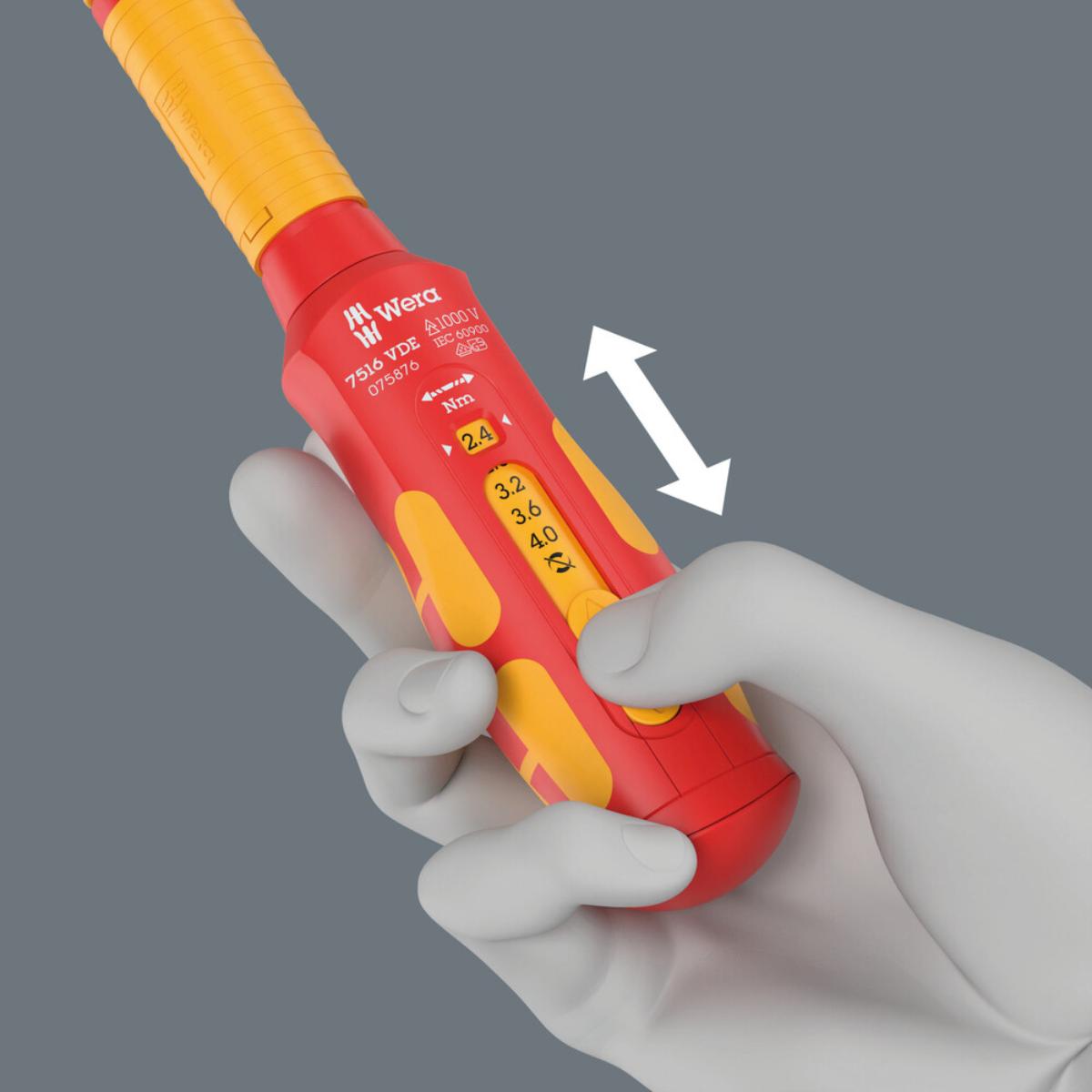 Wera 7516 VDE Kraftform Safe-Torque Speed Drehmomentschraubendreher, 2,4-4,0 Nm, 9 x 2,4 Nm x 2,8 Nm x 3,2 Nm x 3,6 Nm x 4,0 Nm x 192 mm