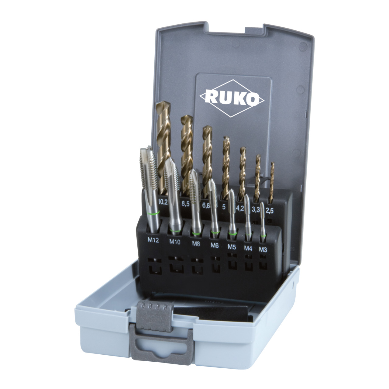 RUKO Maschinengewindebohrer-Satz M DIN 371 / 376 Form B HSS-Co 5 mit Schälanschnitt - 14-tlg.