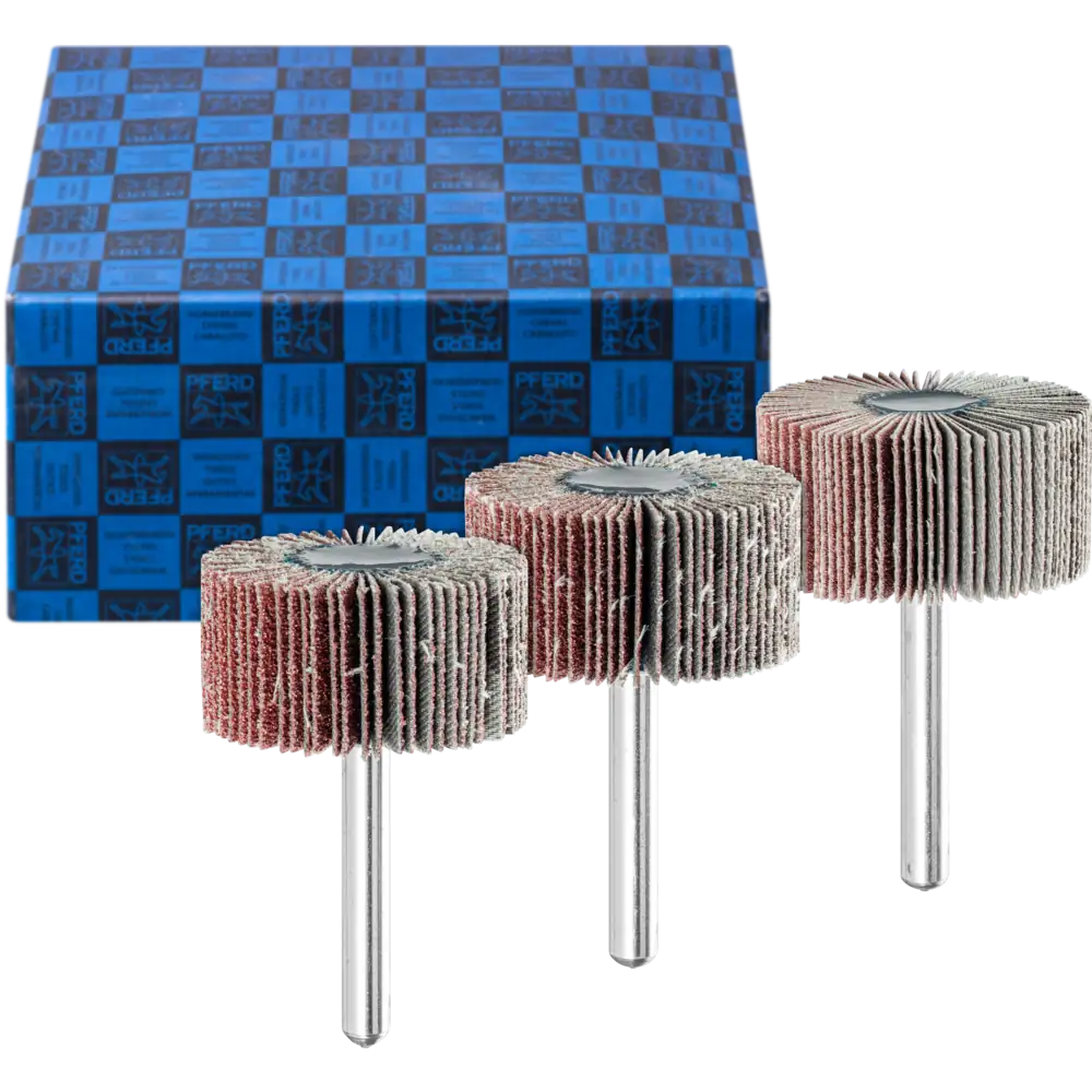 PFERD TOOLS Fächerschleifer-Set 3-tlg. Korund 40x20mm Schaft 6 mm A60, 80,120 für Feinschliff