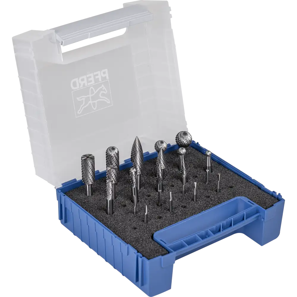 PFERD TOOLS Hartmetall Frässtift Set 22-tlg. Zahnung 3 PLUS und Z5 Schaft-Ø 6 mm universal mittel fein