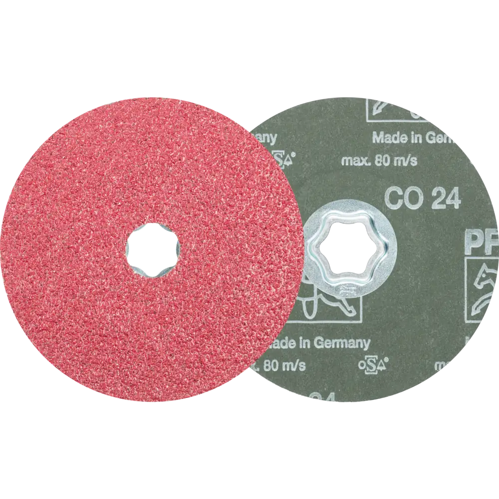 PFERD TOOLS COMBICLICK Keramikkorn Fiberscheibe für hohen Abtrag auf Stahl