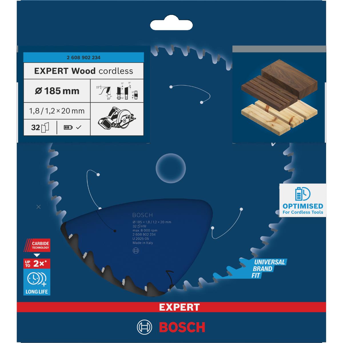 Bosch EXPERT Wood Kreissägeblatt, 185x1,8x20 mm, Z32