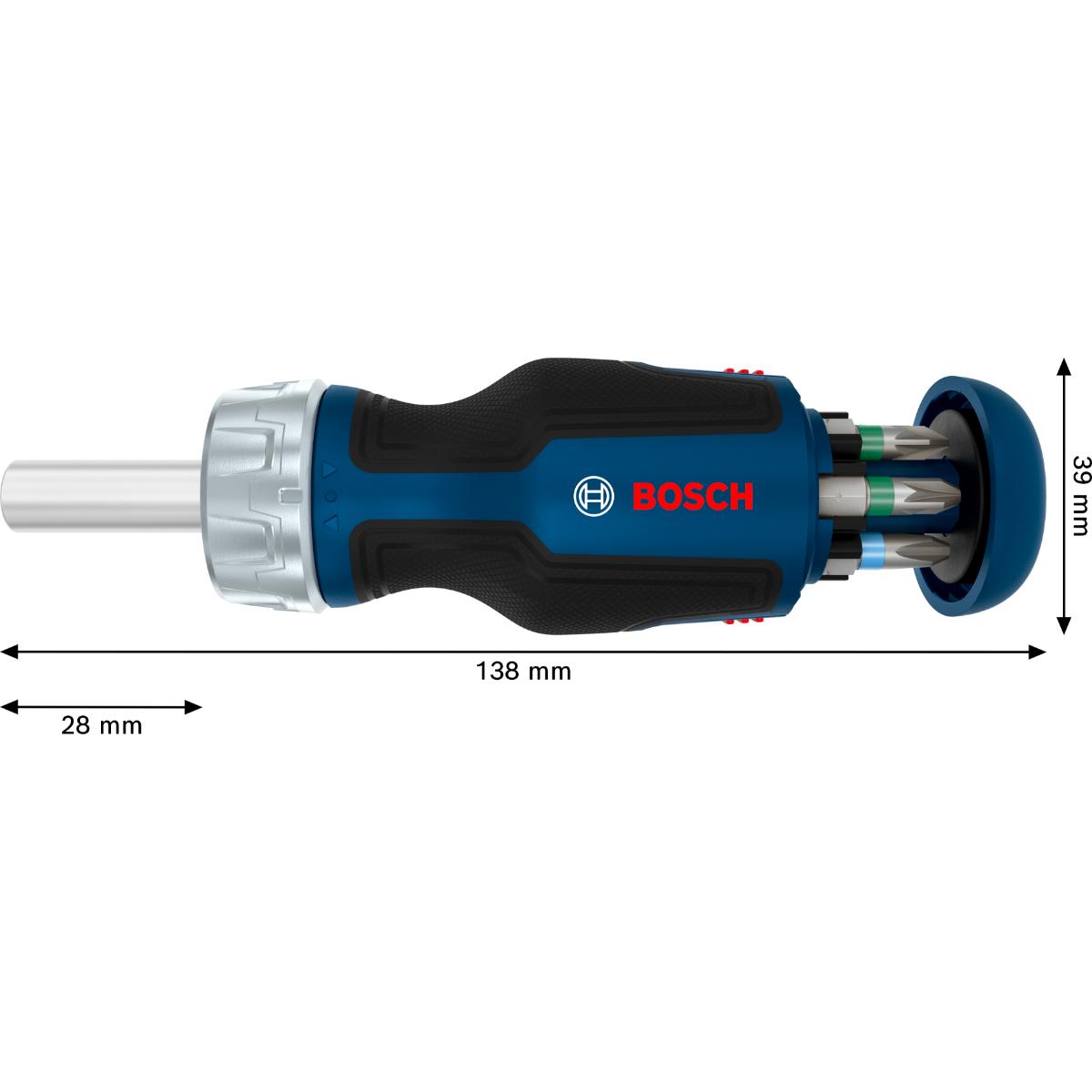 Bosch Stubby-Bit-Ratschenschraubendreher mit Magazin, 6 Bits