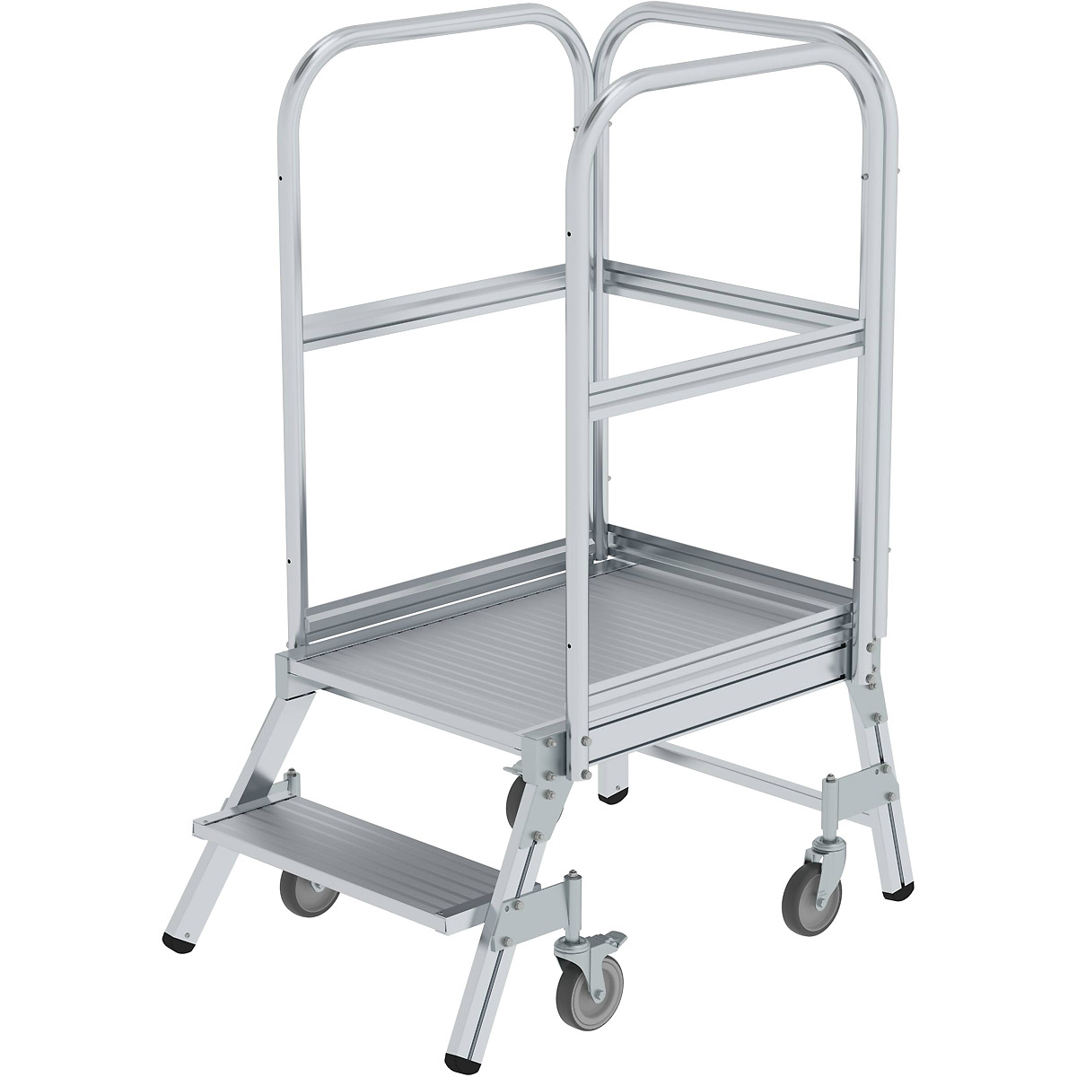Munk Podesttreppe einseitig begehbar mit Federrollen Aluminium geriffelt