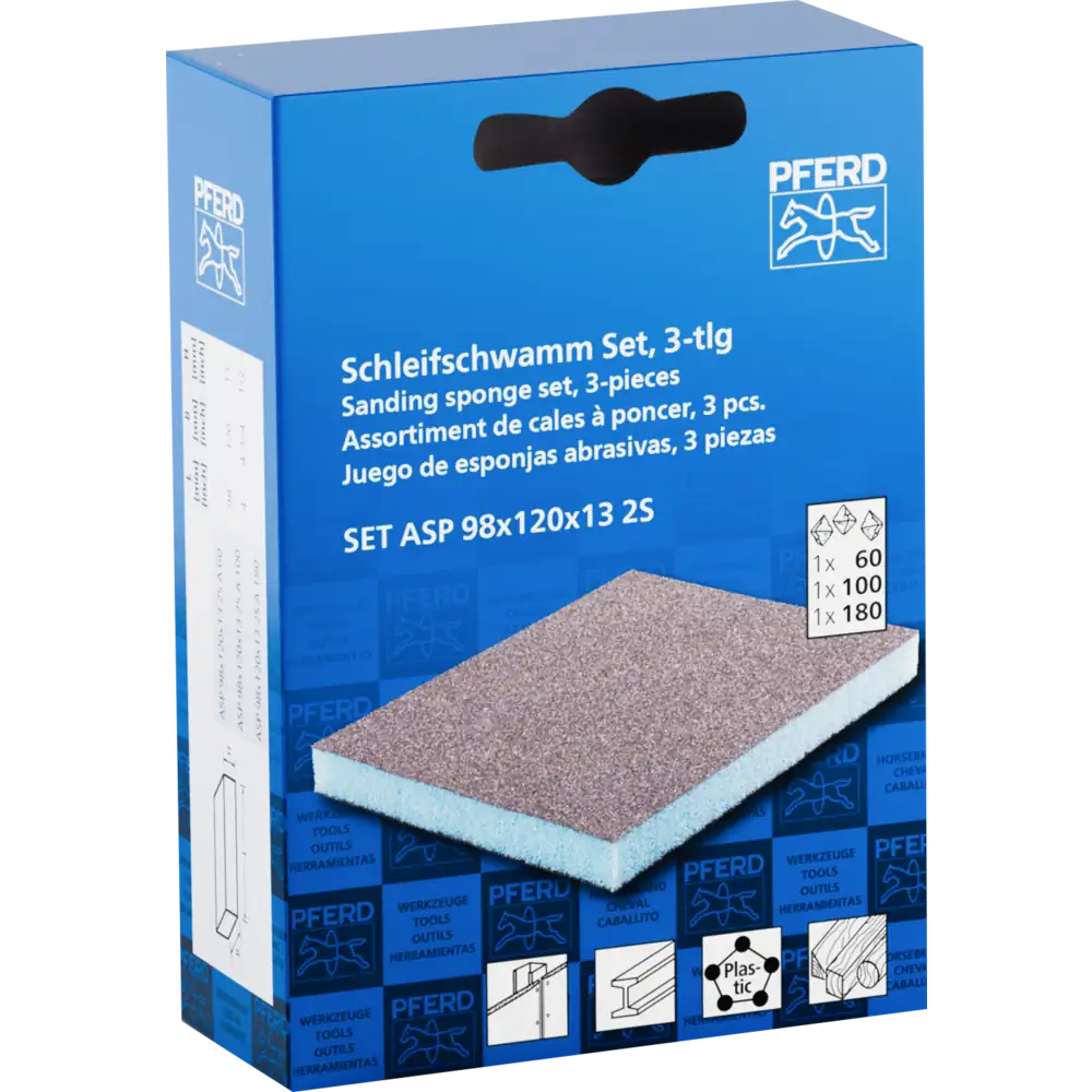 PFERD TOOLS Wasserfester Schleifschwamm 98x120x13 mm A60,A100,A180 für universelle Anwendung