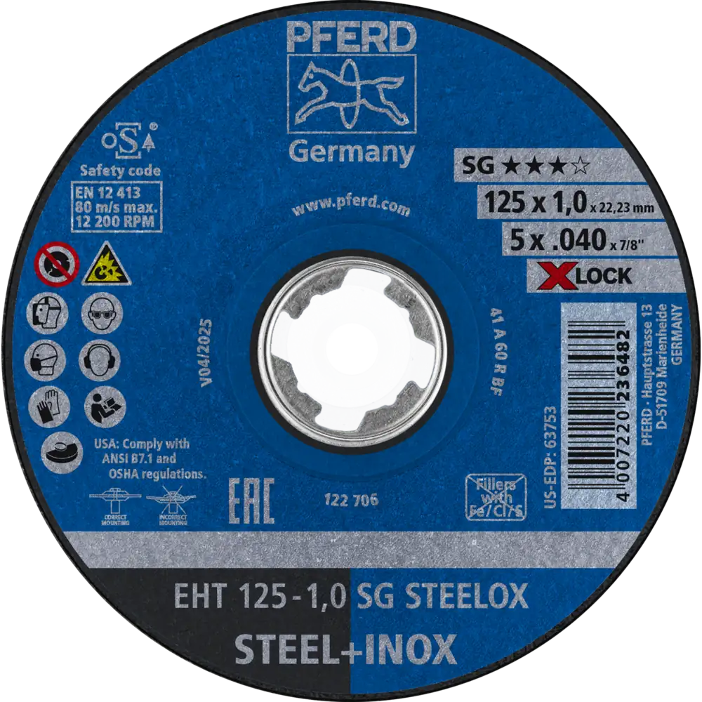 PFERD TOOLS Trennscheibe EHT X-LOCK gerade Leistungslinie SG STEELOX für Stahl/Edelstahl