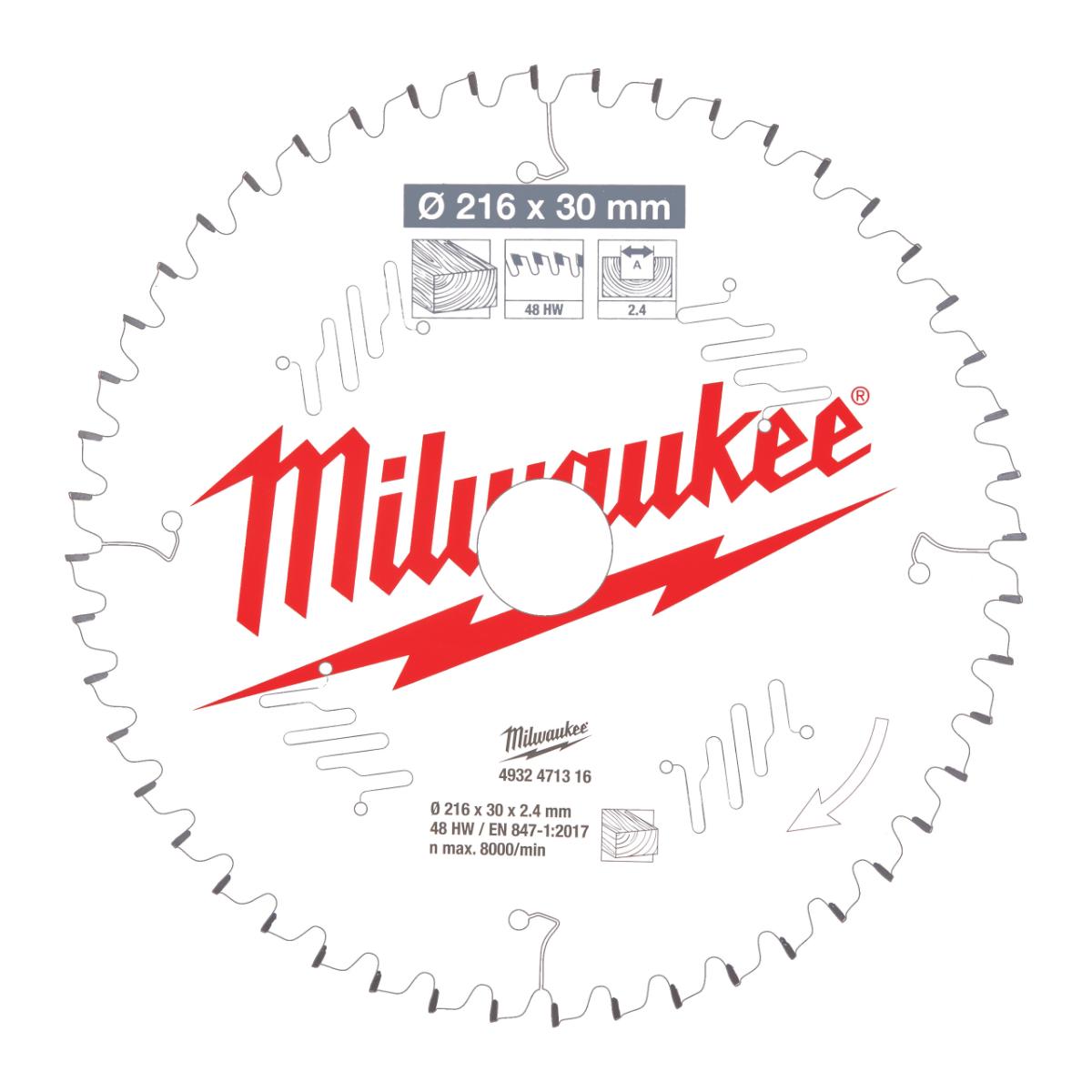Milwaukee - Kreissägeblatt 216/30mm 48Z Holz - 4932471316