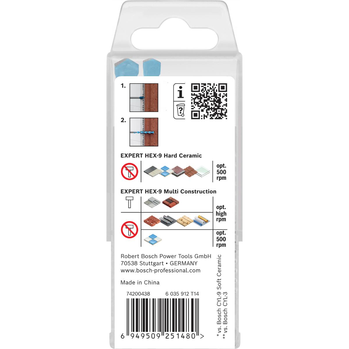 Bosch EXPERT HEX-9 Hard Ceramic und HEX-9 Multi Construction Bohrer 6/8 mm, 5-teiliges Set