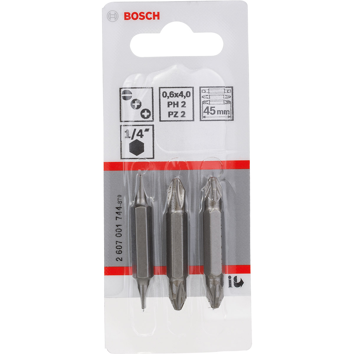 Bosch Doppelklingenbit, S 0,6x4,0, PH2, PZ2, S 0,6x4,0, PH2, PZ2, 45 mm
