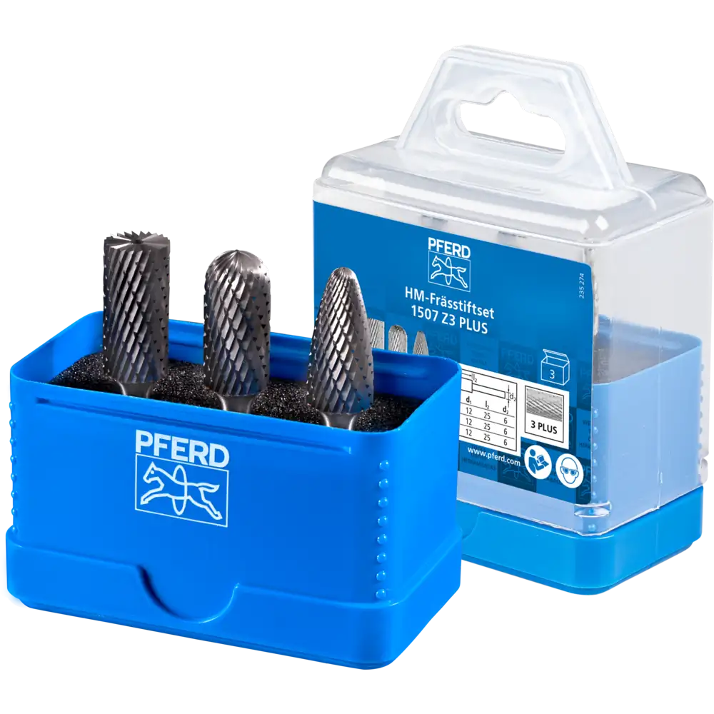 PFERD TOOLS Hartmetall Frässtift Set 1507 Zahnung 3 PLUS 3-tlg. 12mm universal mittel kreuzverzahnt