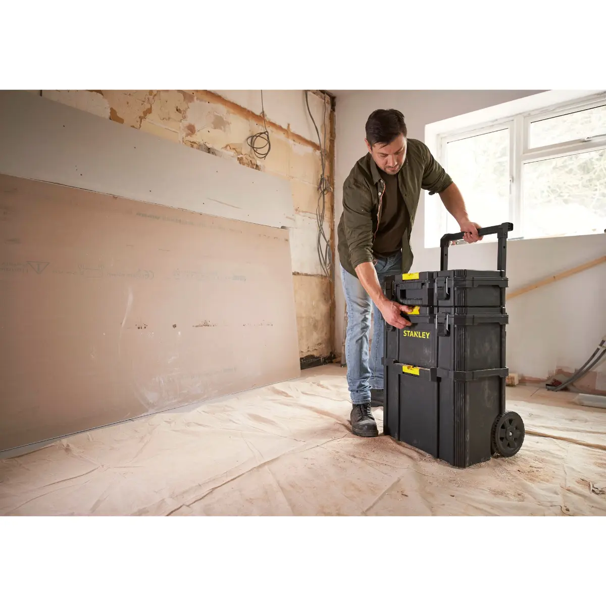 STANLEY Quiklink 3-teiliger Rolling Workshop mit gummierten 7" Rädern, Gesamtkapazität 45kg (80l)