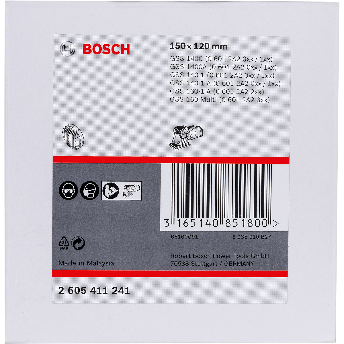 Bosch Staubbox-Filter, 150 x 120 mm, schwarze Ausführung