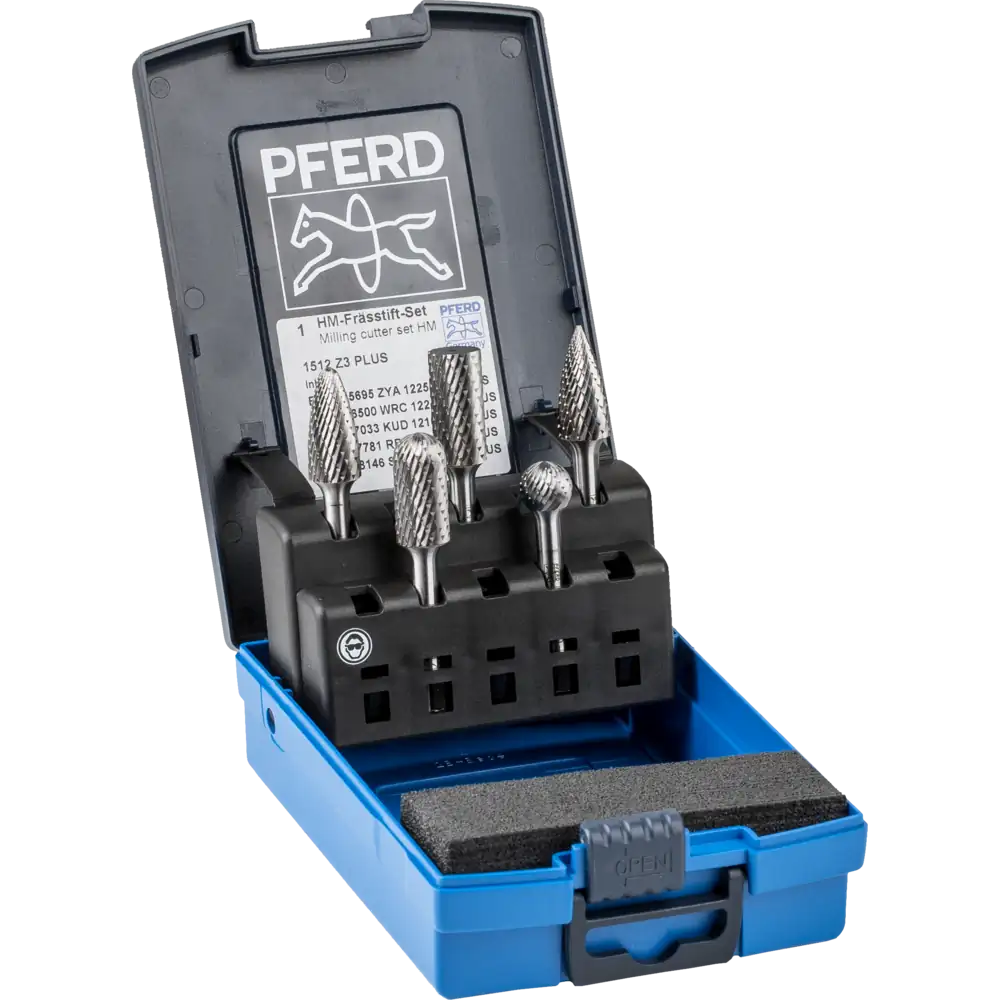 PFERD TOOLS Hartmetall Frässtift Set 1512 5-tlg. Zahnung 3 PLUS Schaft-Ø 6 mm univ. mittel kreuzverzahnt