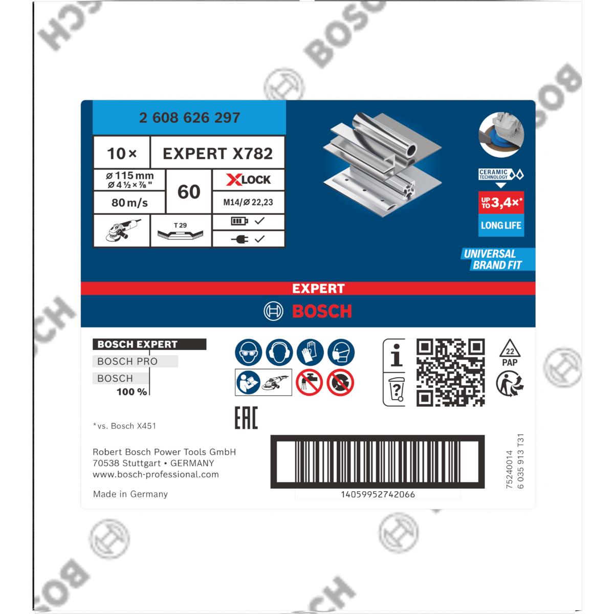 Bosch EXPERT X782 Fächerschleifscheibe, abgewinkelt, 115 mm, K60, X-Lock, trimm
