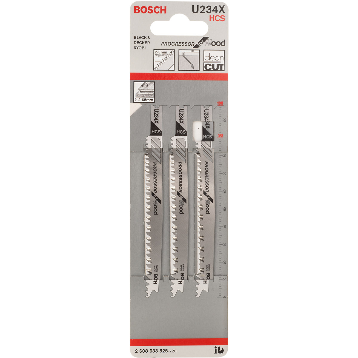 Bosch Stichsägeblatt U 234 X Progressor for Wood, 3er-Pack