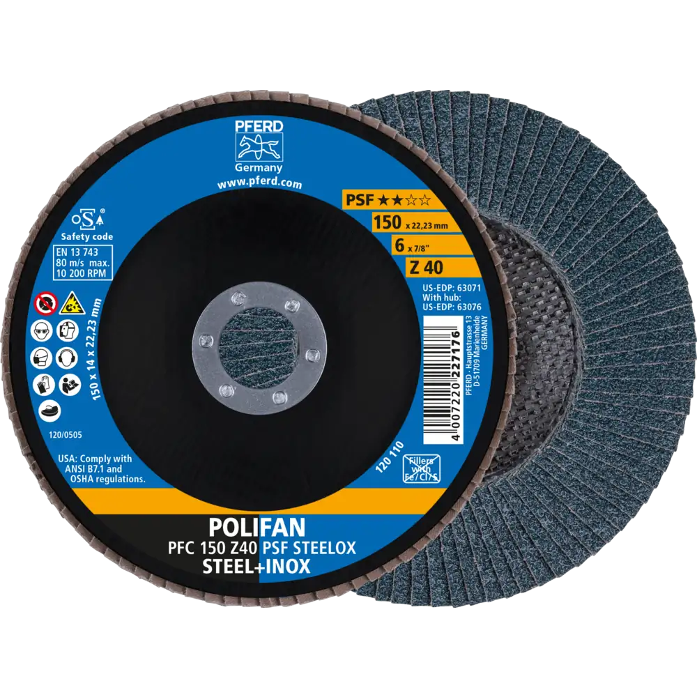PFERD TOOLS POLIFAN Fächerscheibe PFC konisch Zirkonkorund Universallinie PSF STEELOX Stahl/Edelstahl