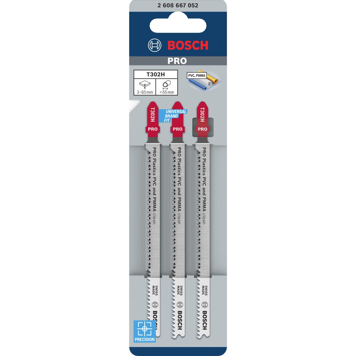 Bosch PRO Plastics PVC clean T302H Stichsägeblatt, 132 mm, 3-Stück