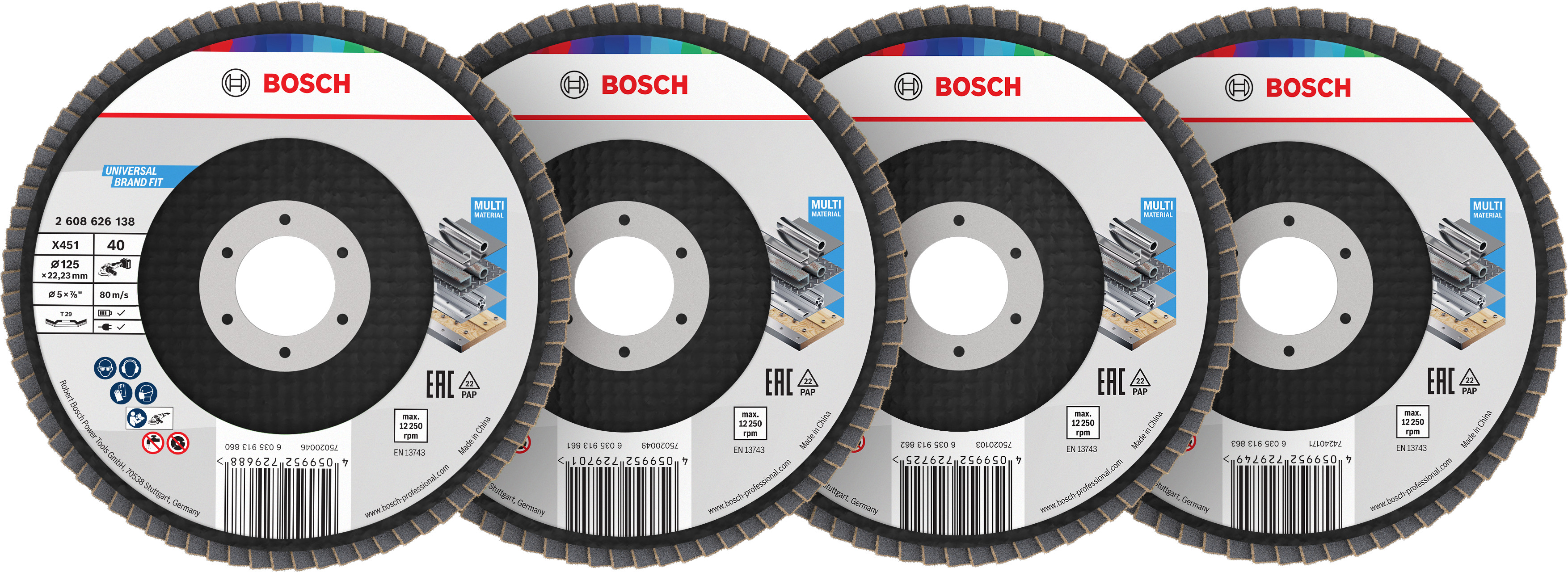 Bosch X451 Fächerschleifscheiben 125mm, T29, 15-teiliges Set