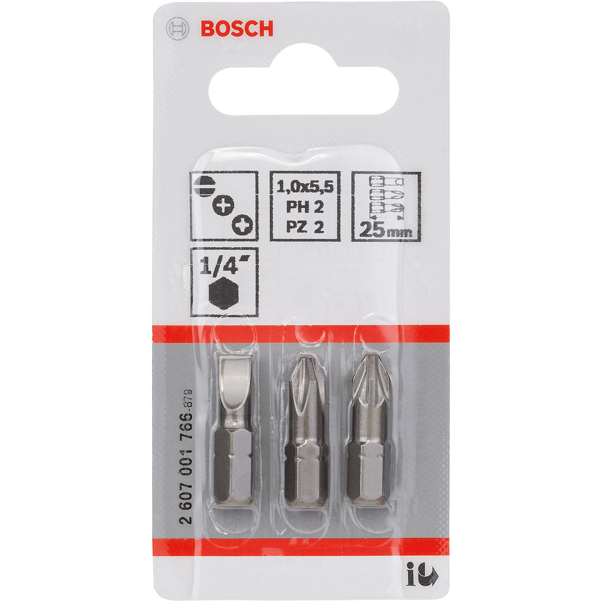Bosch Schrauberbit-Set Extra-Hart (gemischt), 3-teilig, S 1,0x5,5, PH2, PZ2, 25 mm