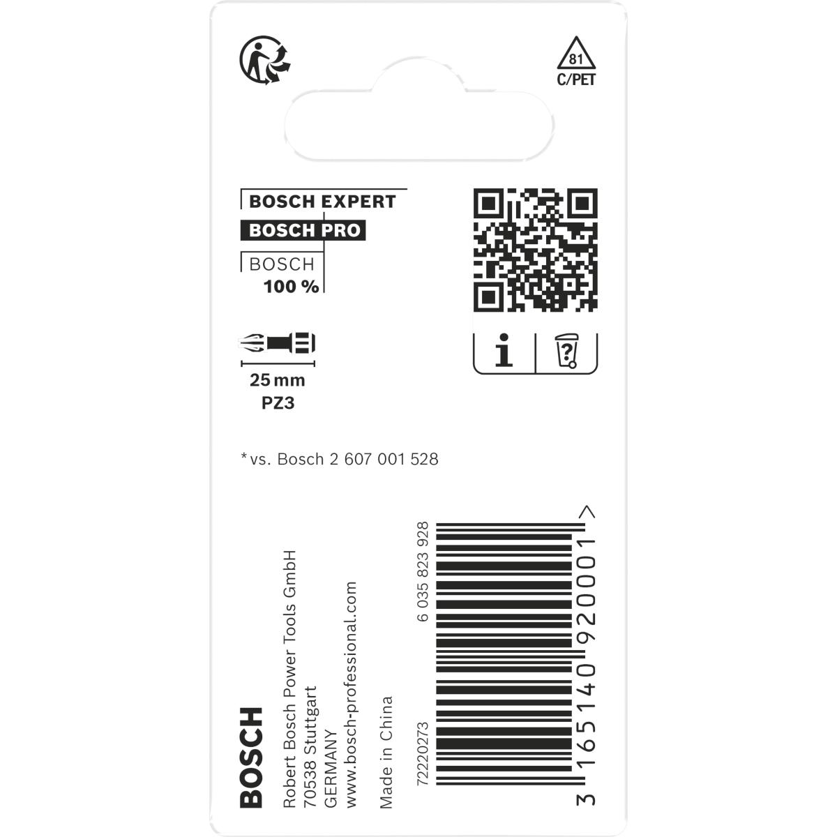 Bosch PRO Impact Control Schrauberbit, 25 mm, 2x PZ3 für Schraubendreher