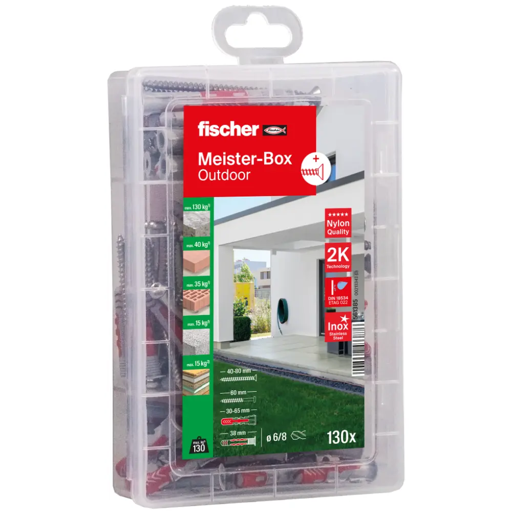 Fischer Dübelsortiment Meister-Box Outdoor + Schraube (130 Teile)