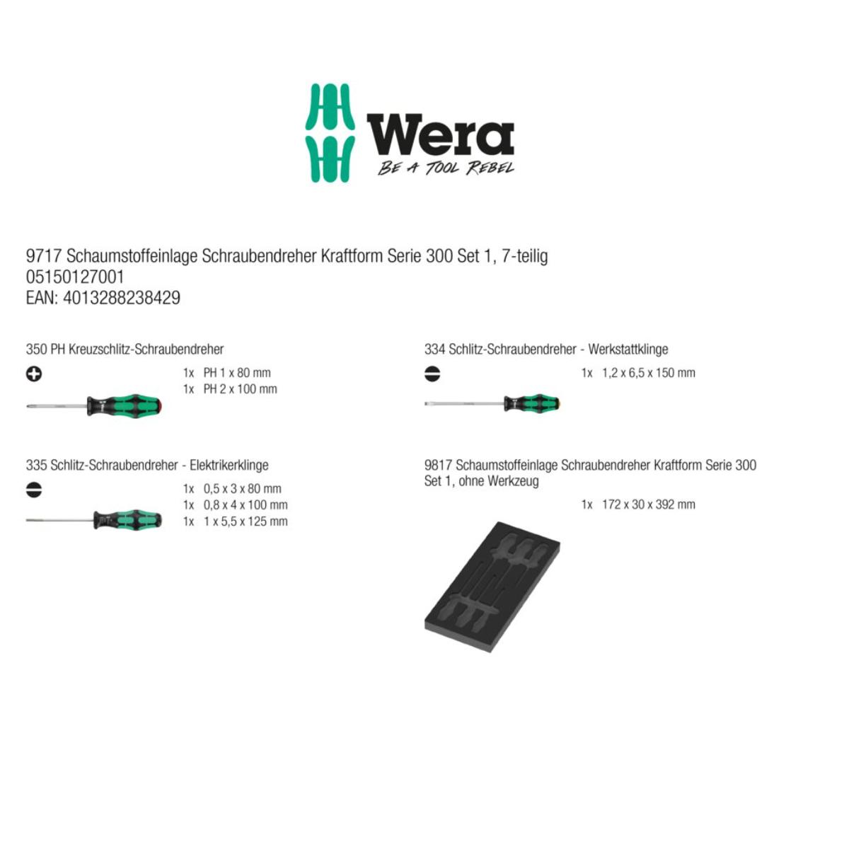 Wera 9717 Schaumstoffeinlage Schraubendreher Kraftform Serie 300 Set 1