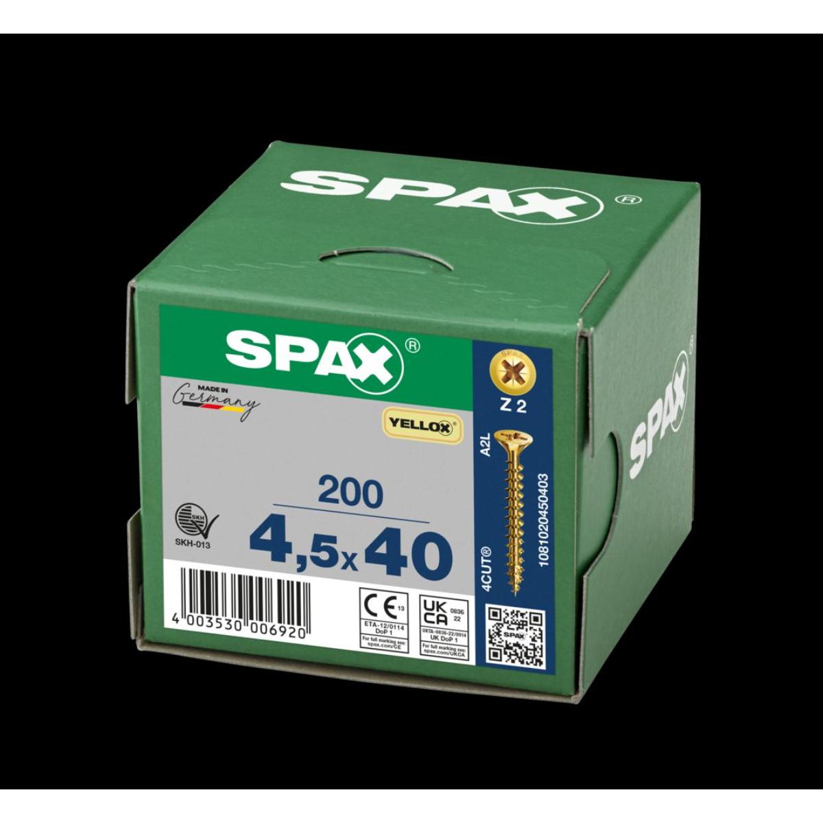 SPAX Senkmultikopf Kreuzschlitz Z2 Vollgewinde YELLOX, 200 Stück