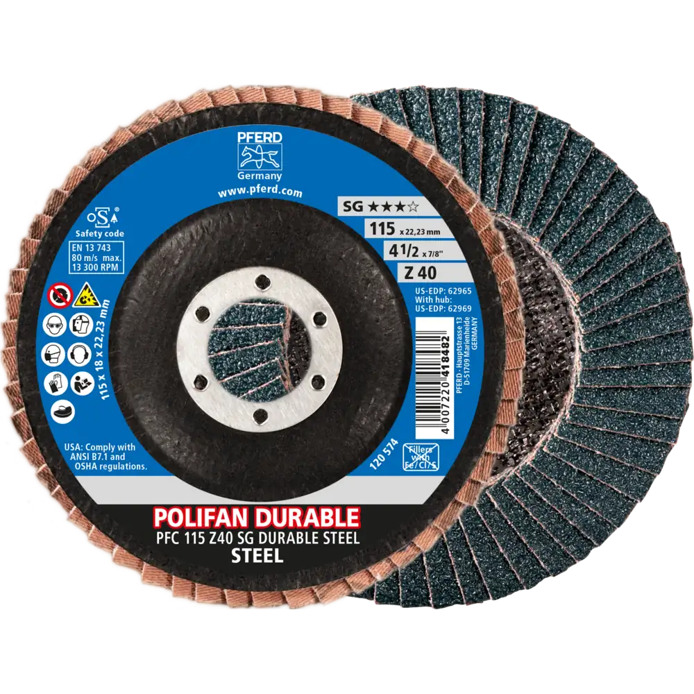 PFERD TOOLS POLIFAN POWER Fächerscheibe PFC konisch Leistungslinie SG DURABLE STEEL für Stahl