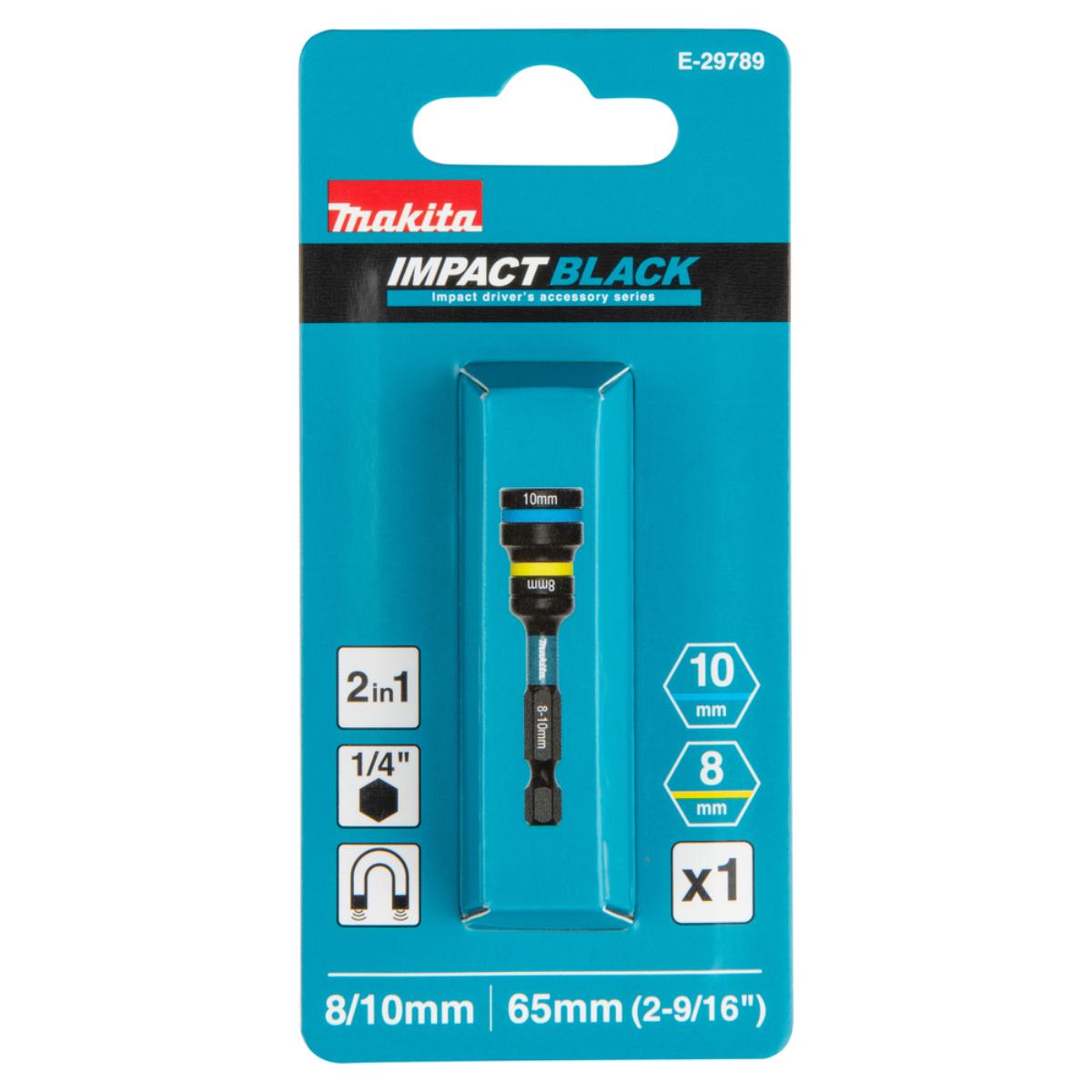 Makita Steckschlüssel 2-in-1 1/4" SW8/SW10 magnetisch Impact Black
