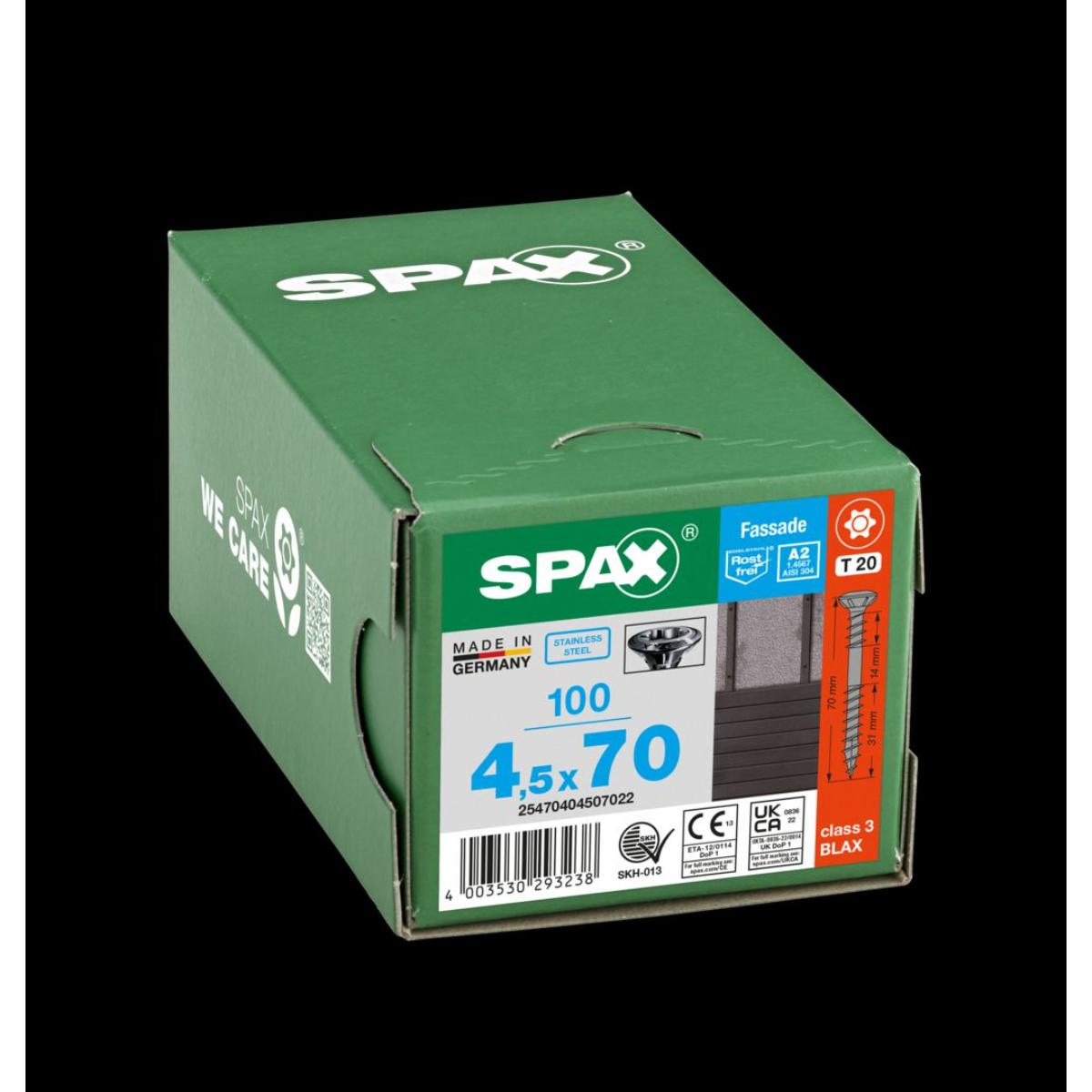 SPAX Fassadenschraube A2 Linsensenkkopf 8mm Fraesrippen T-Star Plus T20 Fixiergewinde 4CUT Blax, 100 Stück