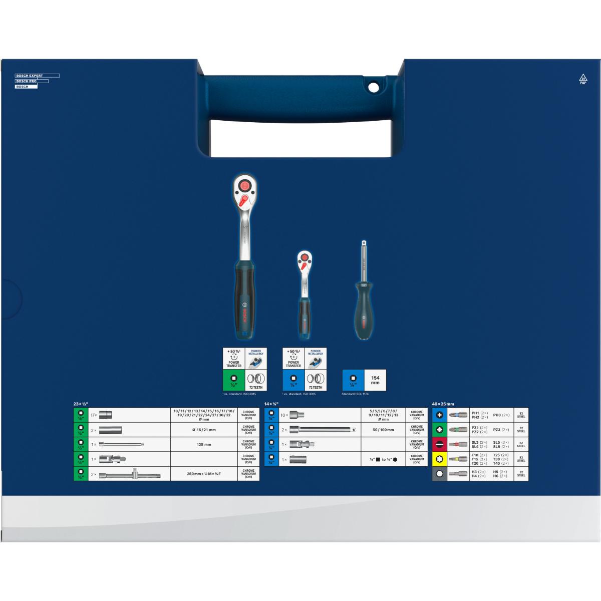 Bosch 1/4"- + 1/2"-Ratschen, 80-teilges Set