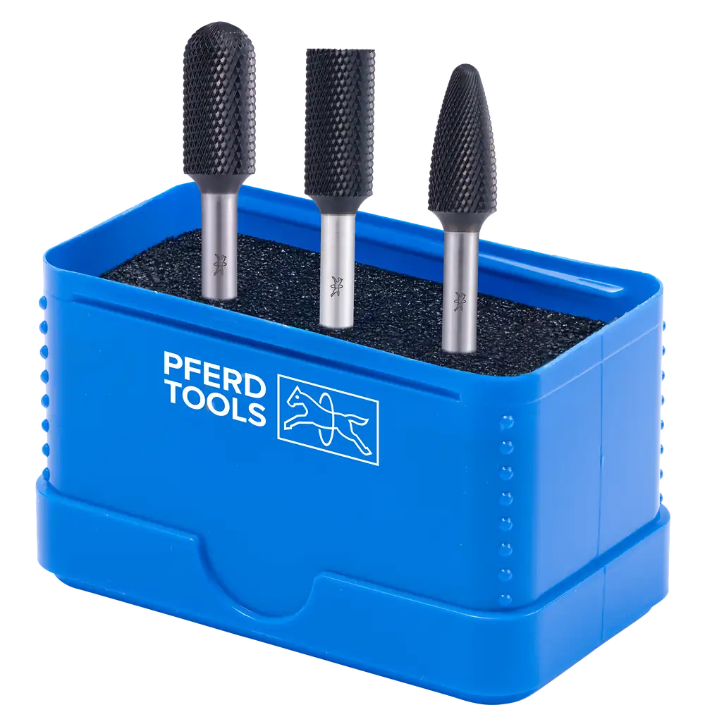 PFERD TOOLS Hartmetall Hochleistungsfrässtift Set 1312 MICRO 3-tlg Ø 12mm Schaft-Ø 6mm HICOAT beschichtet für die Feinbearbeitung