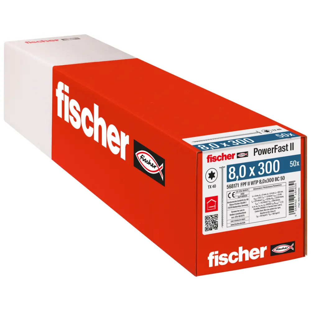 Fischer Holzbauschraube 8,0x300 FPF II WTP BC, Tellerkopf, Innenstern TX, Teilgewinde, blauverzinkt