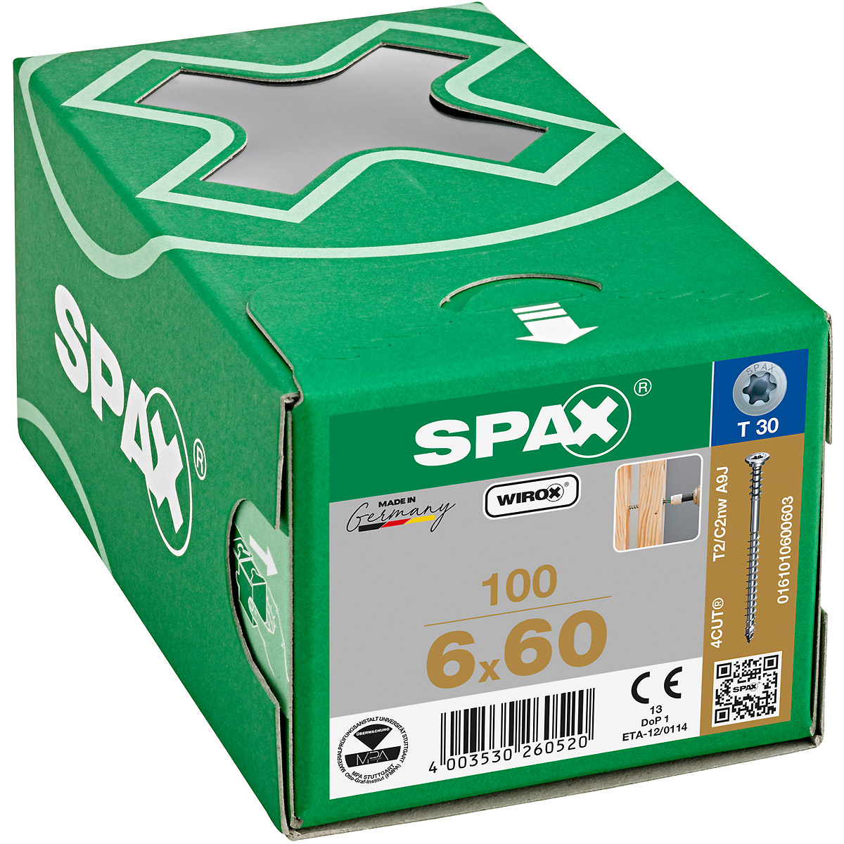 SPAX Justierschraube Flachkopf T-Star Plus T30 Halterillen 4Cut WIROX, 100 Stück