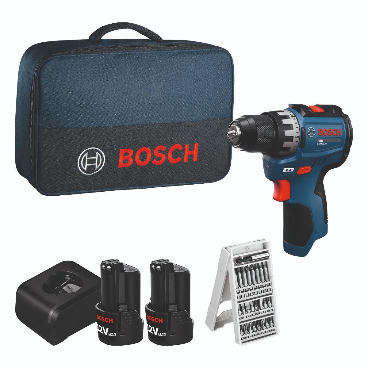 Bosch Akku-Bohrschrauber GSR12V-31, 2x GBA12V-20, Schrauberbit, in Werkzeugtasche