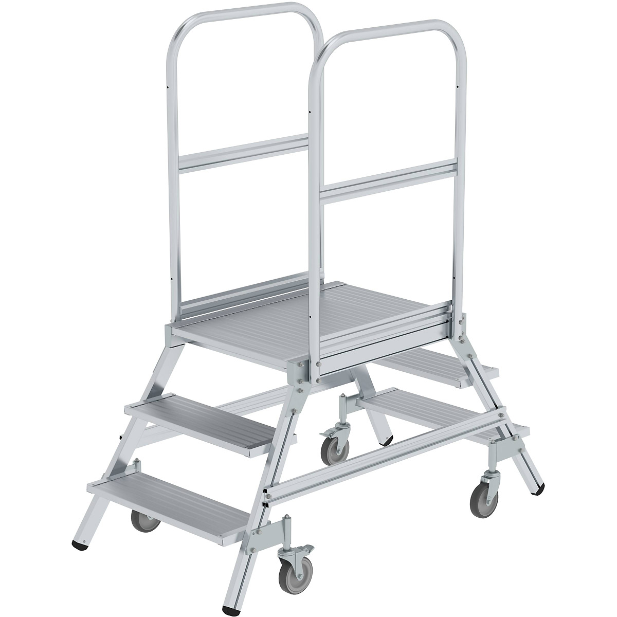 Munk Podesttreppe beidseitig begehbar mit Federrollen Aluminium geriffelt