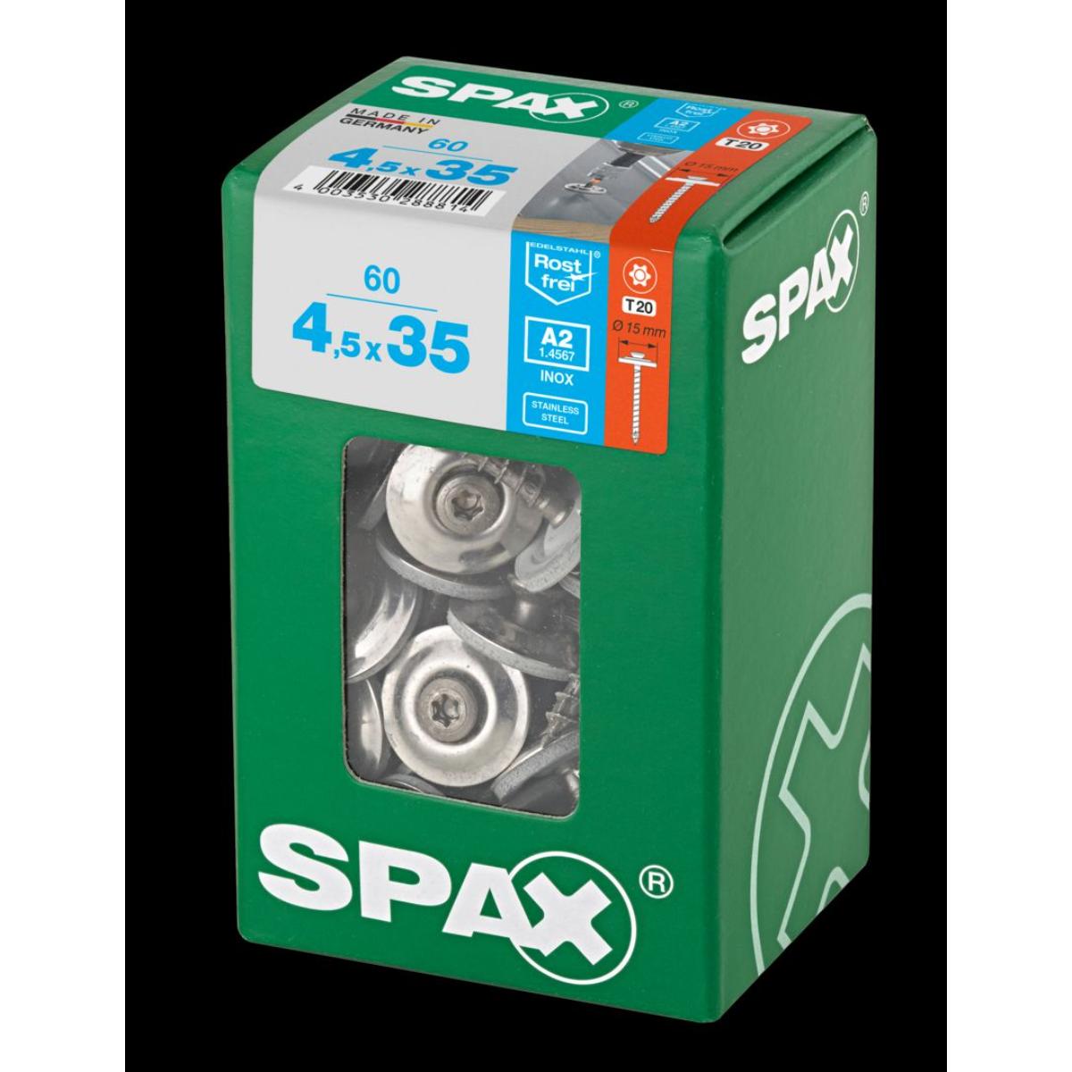 SPAX SPENGLERSCHRAUBE A2 T-STAR PLUS T20 4CUT DICHTSCHEIBE 15MM L 60 Stück