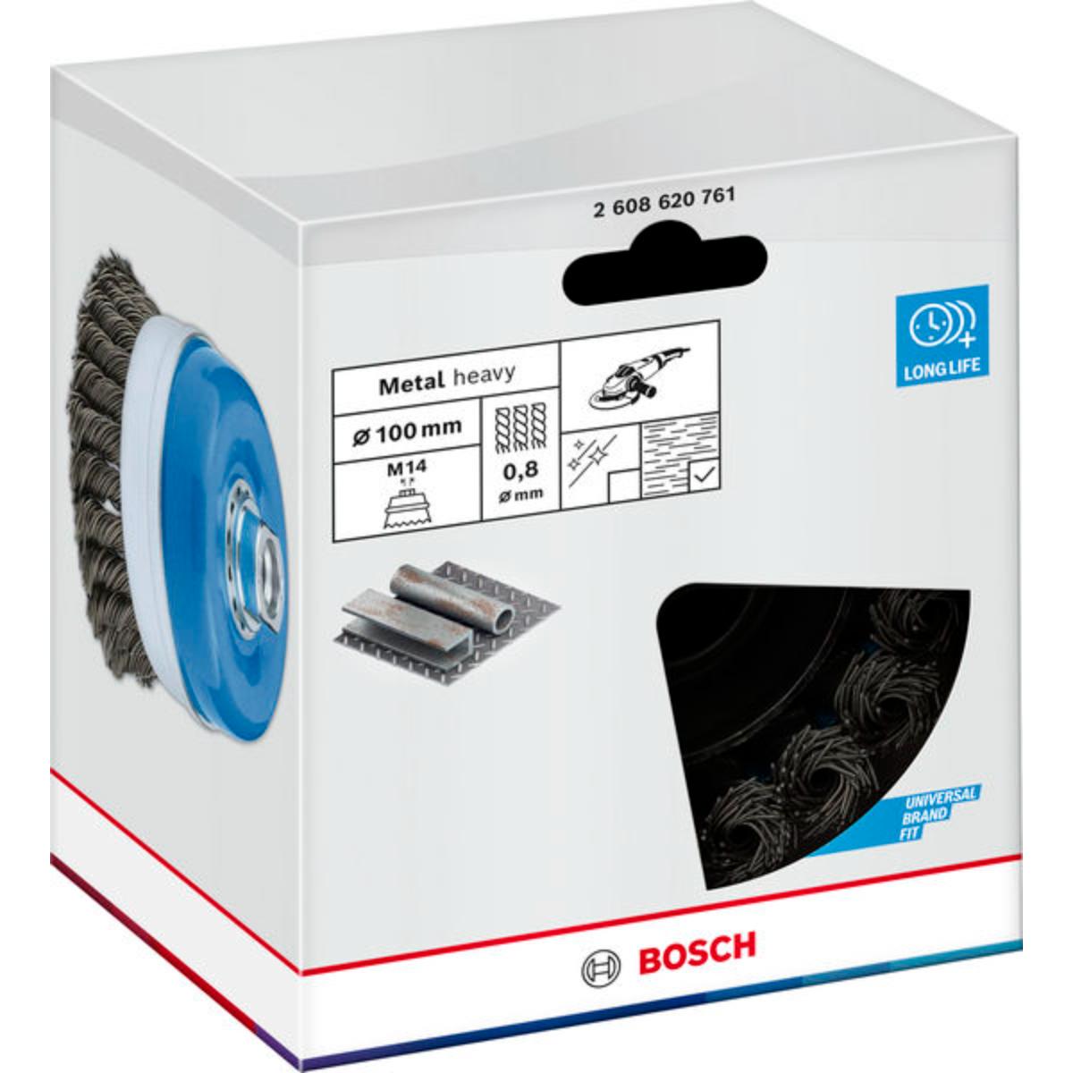 Bosch Metal heavy Topfbürste, 100 x 0,8 mm, M10, gezopft