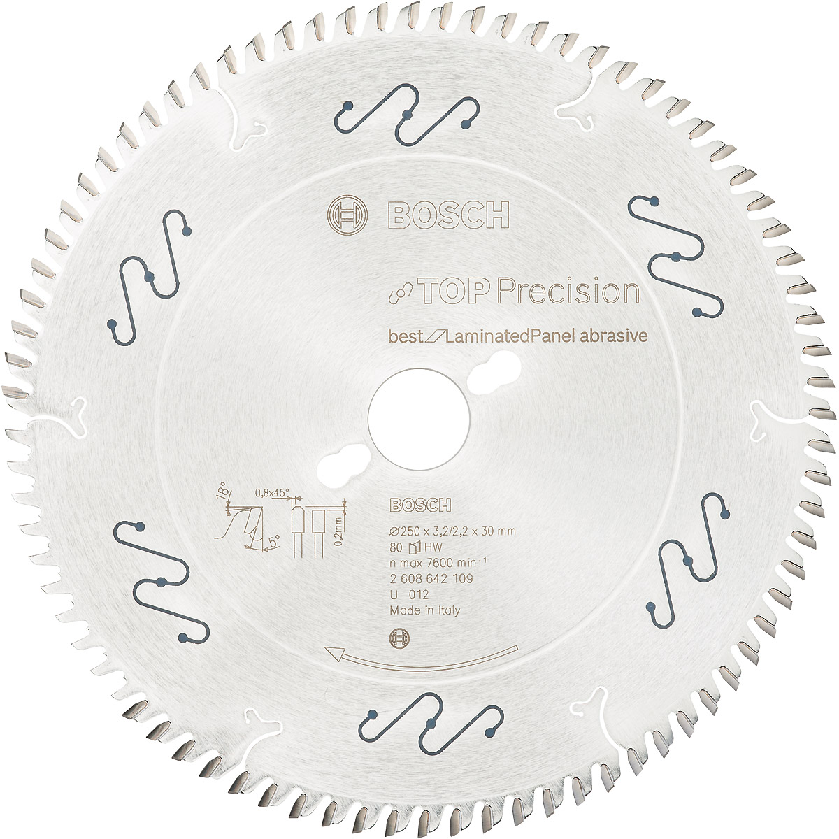 Bosch Kreissägeblatt Top Precision Best for Laminated Panel Abrasive 250x30x3,2mm, 80 Zähne