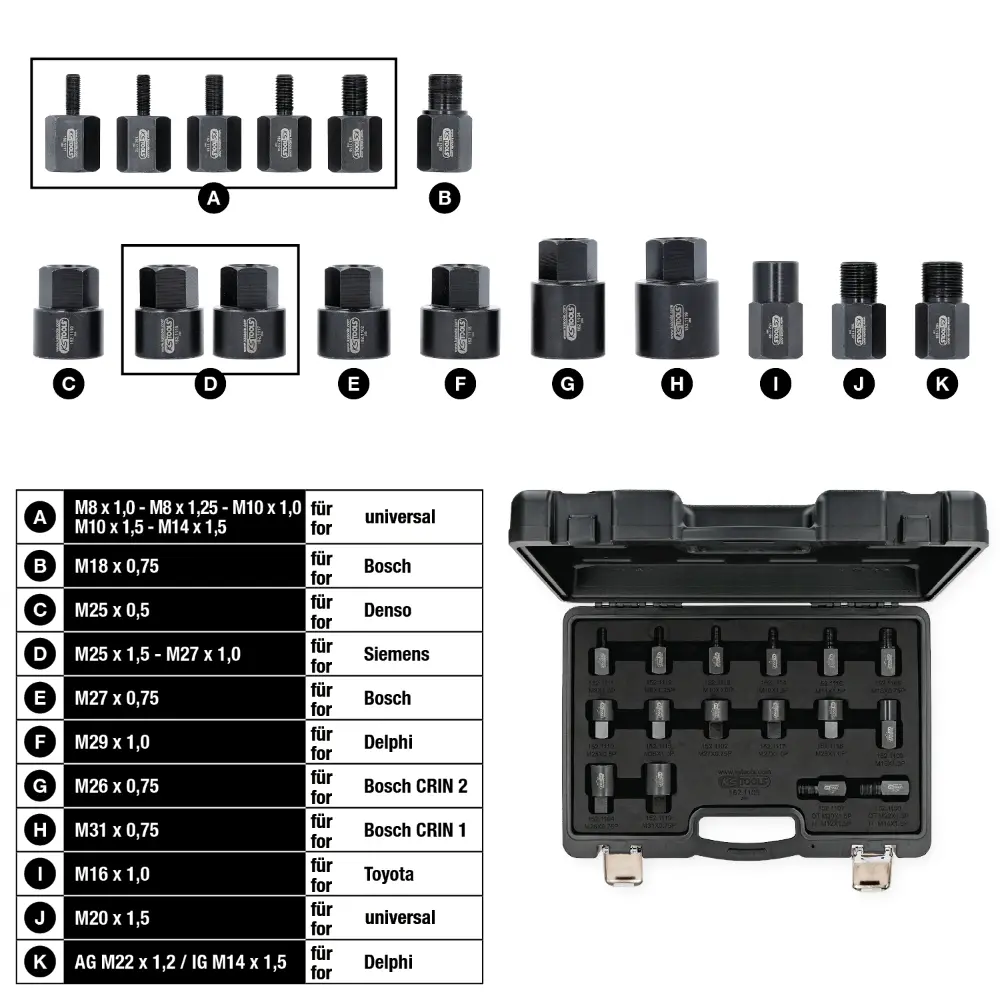 KS TOOLS Einschraubadapter-Satz für Injektoren-Auszieher, 16-tlg
